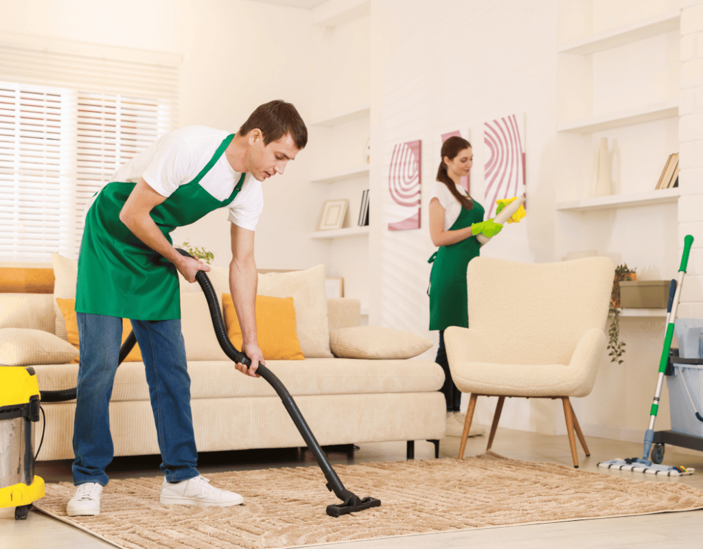 Move-out cleaning team vacuuming and preparing a home for the next resident in New Castle County DE